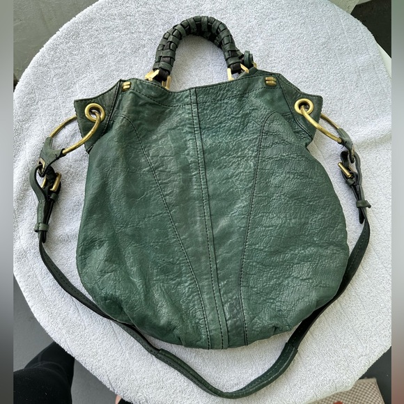 OR YANY Leather Purse Boho Hand Held, Shoulder Bag, or Crossbody Hunter Green - Picture 4 of 16